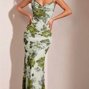 SHEIN White Ruched Cowl Neck Maxi Dress